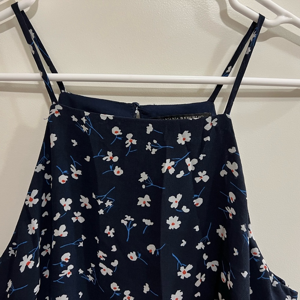 Banana Republic Sun Dress Sz 6 Dark Blue w/small floral print